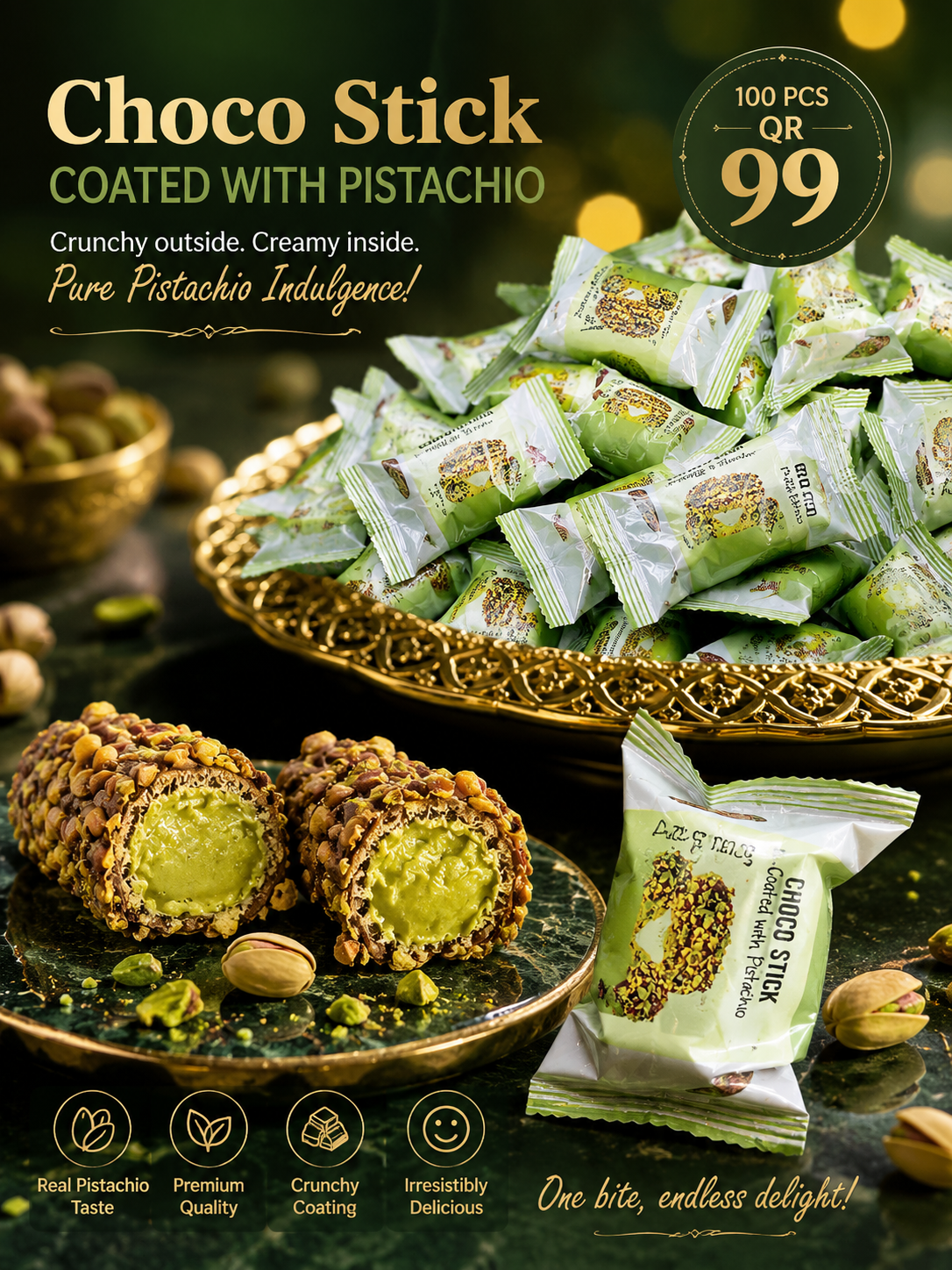 CHOCO STICK Coated with Pistachio